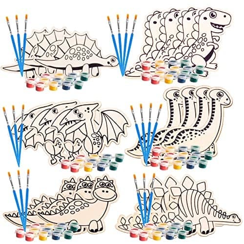 Wood Painting Craft Kit 20 Pack Easter Basket Stuffer Arts Crafts Gifts for Kids Each Dinosaur Painting Set Comes w Brush Paint Great for Classroom Prizes Birthday Party Favors Goodie Bags