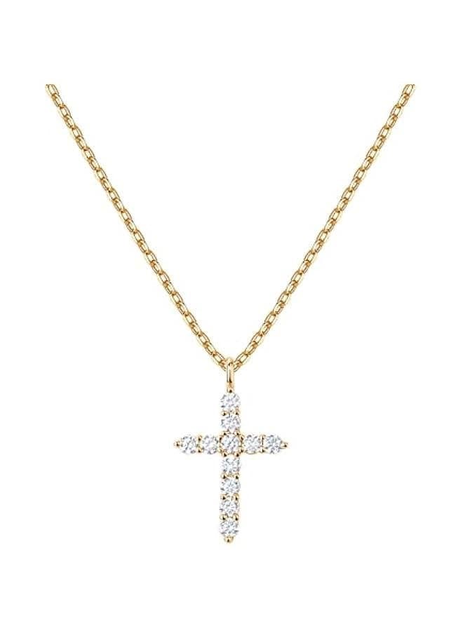 14K Gold Plated Cubic Zirconia Cross Necklace for Women | Cross Faith Pendant Necklaces
