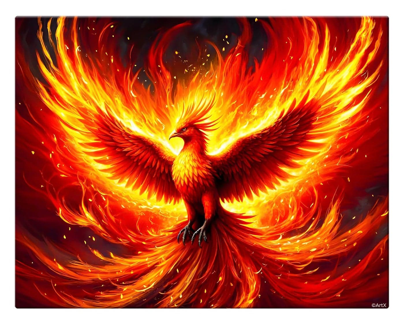 ArtX Canvas Phoenix Bird Picture As Per Vastu, Big Size Wall Art, Rising Phoenix Painting, Wall Decor, Multicolor, Nature, 58.0 X 45.0 cm, Set of 1