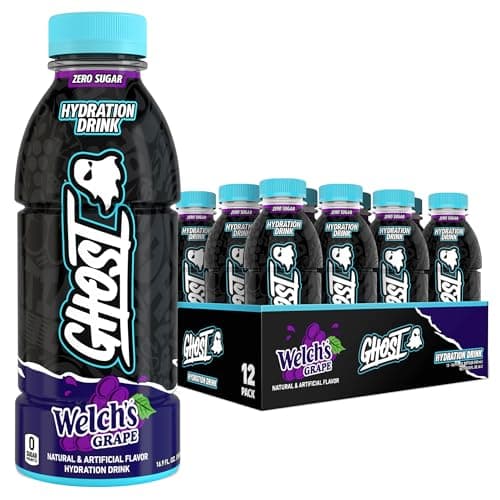 GHOST Hydration Drink, Welch’s Grape - RTD Sports Drink with Electrolytes, Natural Vitamins & Minerals - All Day Lifestyle Hydration Beverage - Zero Caffeine & Zero Sugars - 16.9 Fl Oz, 12 Pack