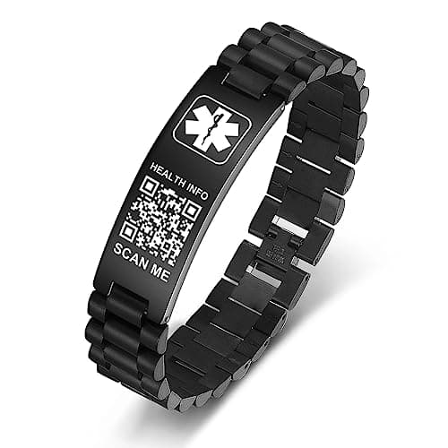 THELUCKYTAG Upgraded Medical Bracelets Men Women with QR Code Alert ID Bracelets - Titanium Steel Wristband Fits Wrists Up 8''-10'' - More Space Custom Emergency Medical ID Info