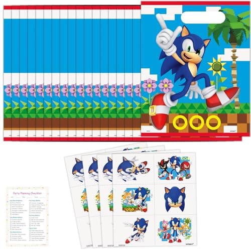 Unique Sonic Party Bags and Tattoos for 24 Sonic Birthday Party Decorations Goodie Bags Tattoos Checklist Officially Licensed