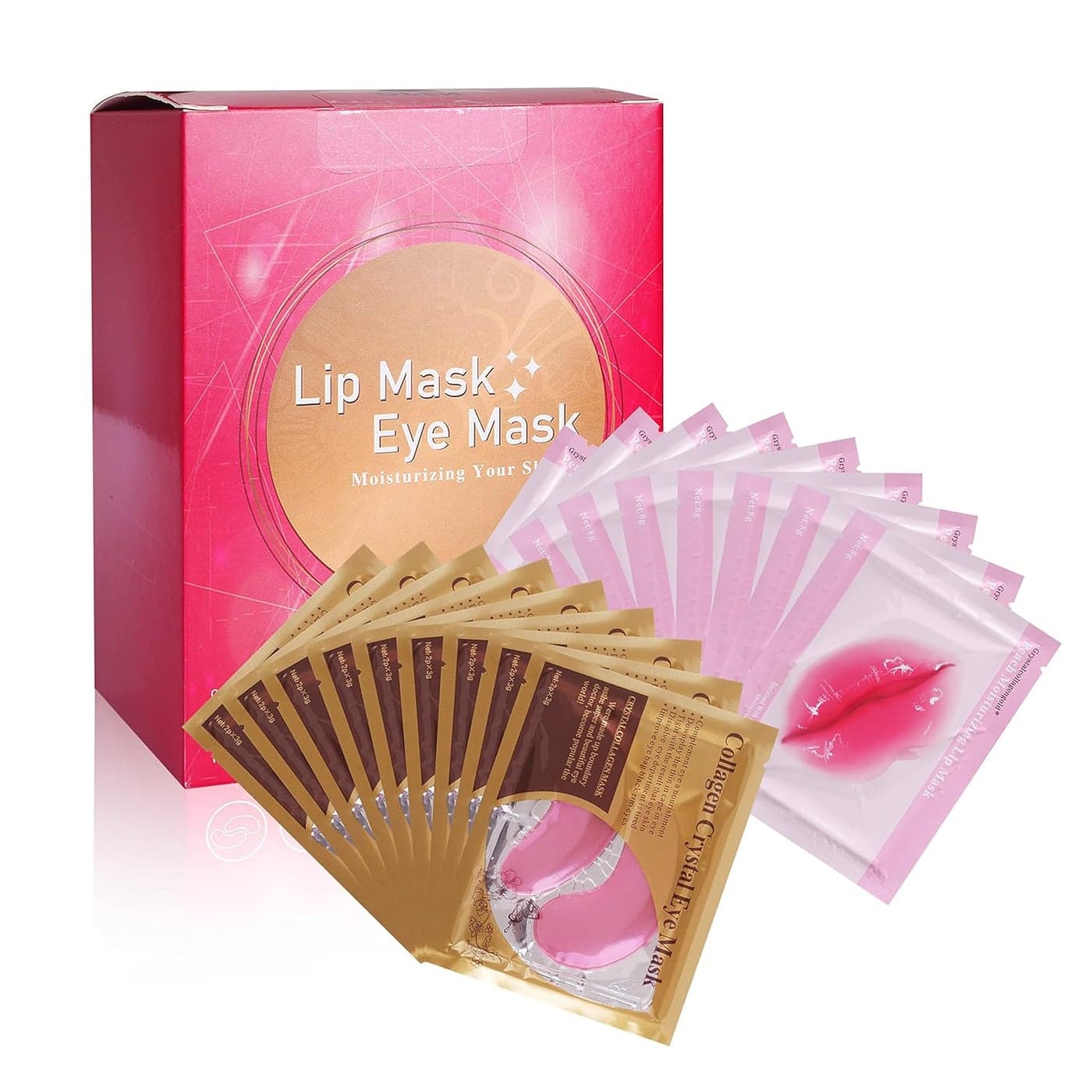 MEICOLY 30 Pads Lip and Eye Mask SheetMoisturizing Under Eye Mask Gel Crystal Collagen AntiAging Eye Patches Dark Circle Remover with BoxPink