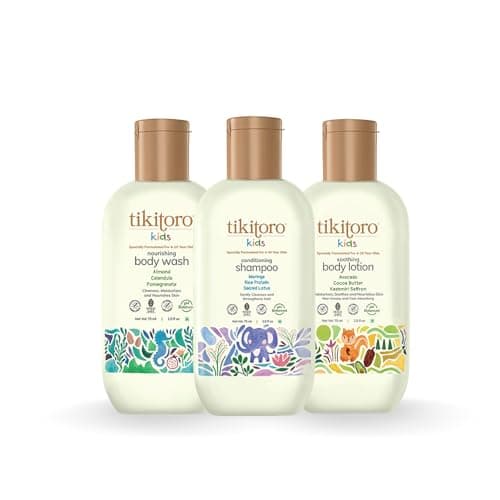 Tikitoro Kids Starter Pack 100% Vegan with Nourishing Body Wash, Soothing Body Lotion & Conditioning Shampoo, No Parabens & Sulphates (Age: 4+) (75 ml x 3)