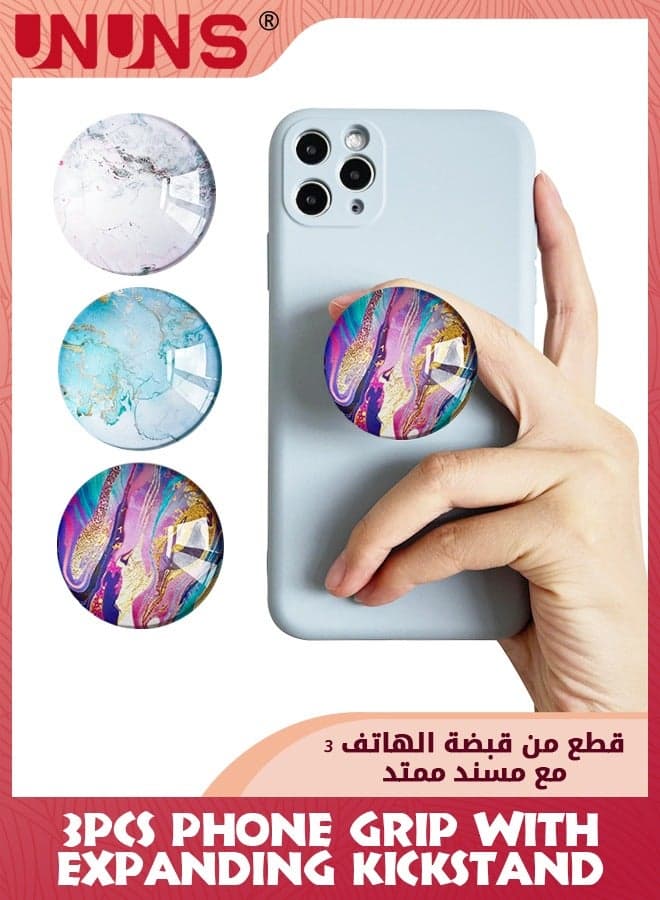 3 Pack Collapsible Grip Stand,Synthetic Crystal Collapsible Expandable Holder Stand,360°Rotary Grips For Phones Tablets, Multi-Colors Crystal Phone Grip Holder Sets,Smartphone Accessory