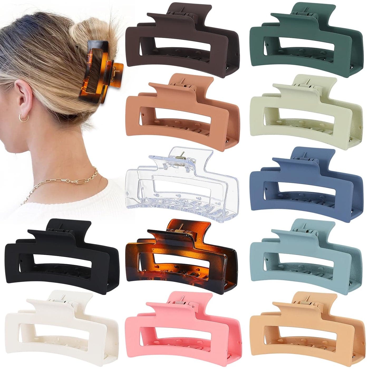 35 Inch Medium Hair Accessories 12 Pcs Square Jaw Clips for Thick and Thin Hair Rectangular Rectangle Basic Color Hair Clips for Women and Girls