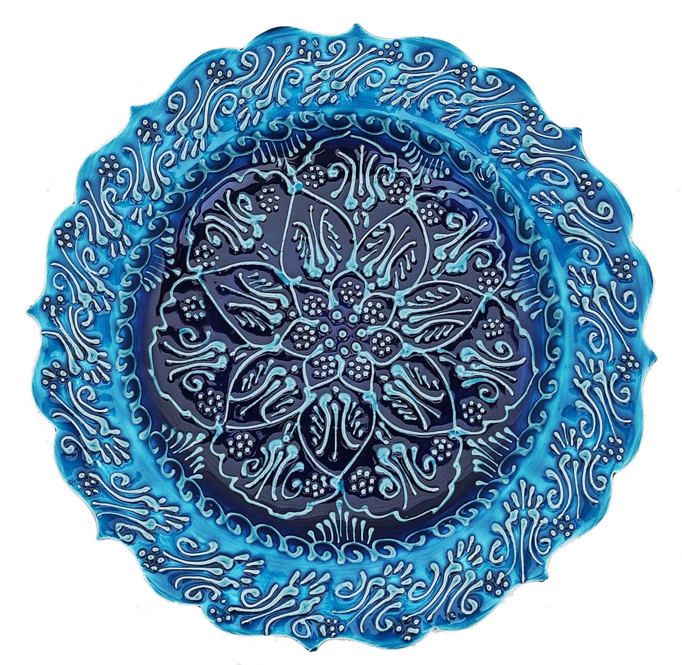 Ayennur Turkish Decorative Plate 98525cm Handmade Ceramic Ornament for HomeOffice Wall Hanging Decor Navy Blue