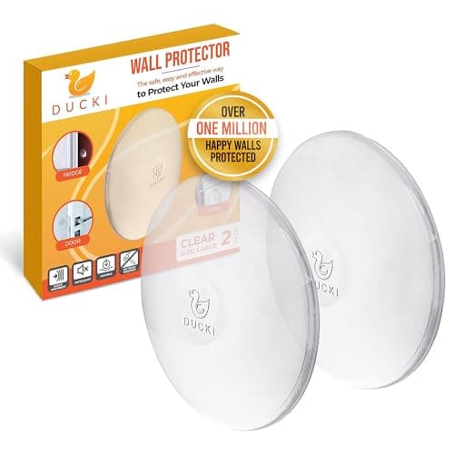 Ducki Door Stop Wall Protectors, 2 Pack Clear, Self Adhesive Reusable Solution for Stopping Wall Damage & Noise from Doors, Refrigerators, & in Your Home or Office, Durable Shock Absorbent & Discreet