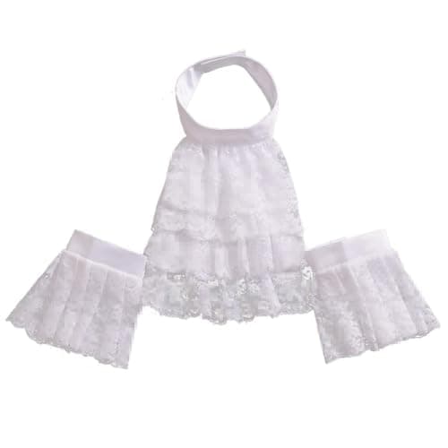 BLESSUME White Colonial Lace Jabot Cuffs Set Costume Accessory Big White Jabot Cuffs Set