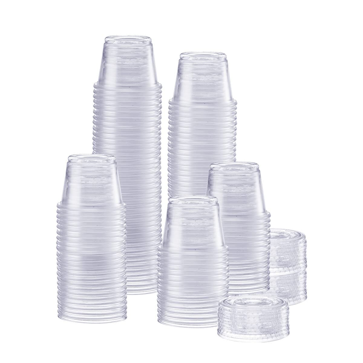 GUSTO 1 oz 200 Count Clear Disposable Plastic Portion Cups with Lids Souffl Cups Jello Shot Cups With Lids Clear Plastic Containers Perfect for salad Dressing and More
