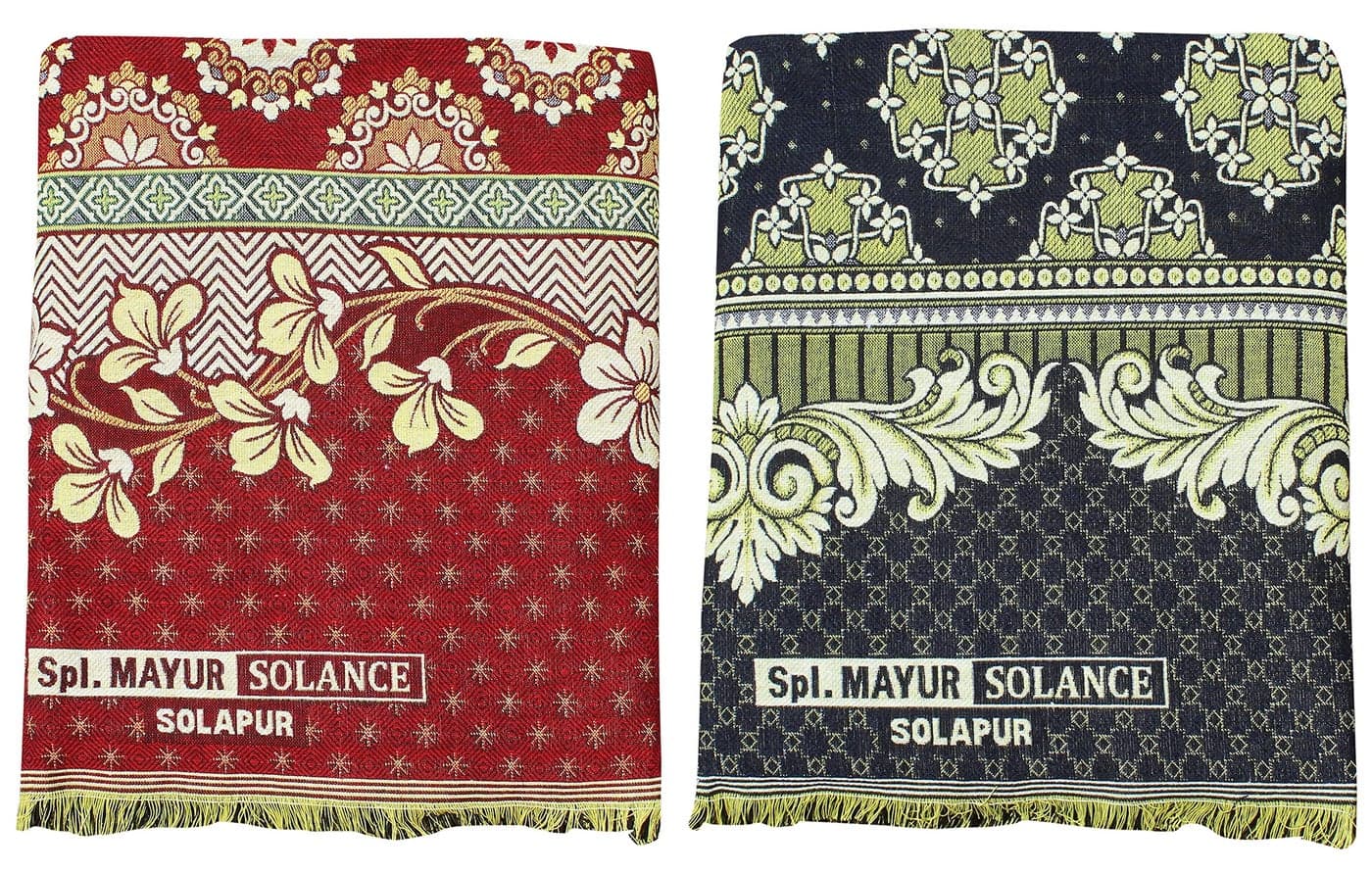 Solance Cotton Mayur Pankh Solapuri Chaddar (Extra Large Double, Brown, Maroon) - Pack of 2