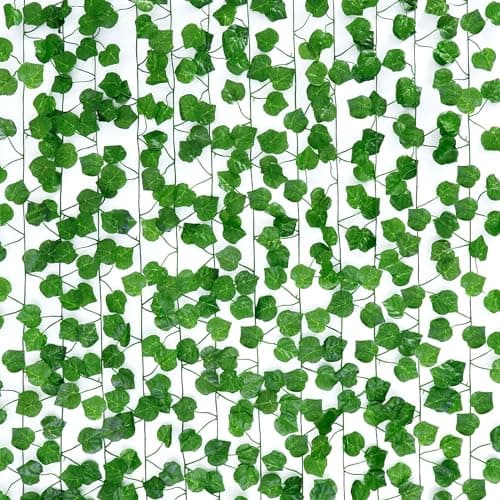 ALOUD CREATIONS 12 Pc Artificial Plants Leaves | Fake Green Leaves | Indoor & Outdoor Decoration | Garlands Plant Hanging Vine Creeper | Home Decor | 80 Leaves | Grape Leaves | Pack of 12
