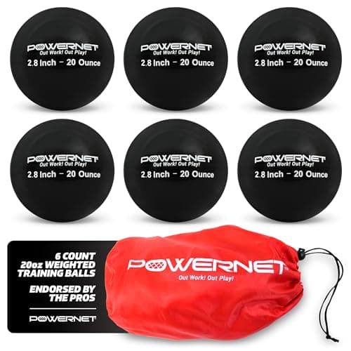 PowerNet Weighted Baseballs for Hitting Training, Baseball Training Equipment for Throwing & Batting, Build Muscle & Strength, 6 Balls 2.8" (20 Oz - Black)