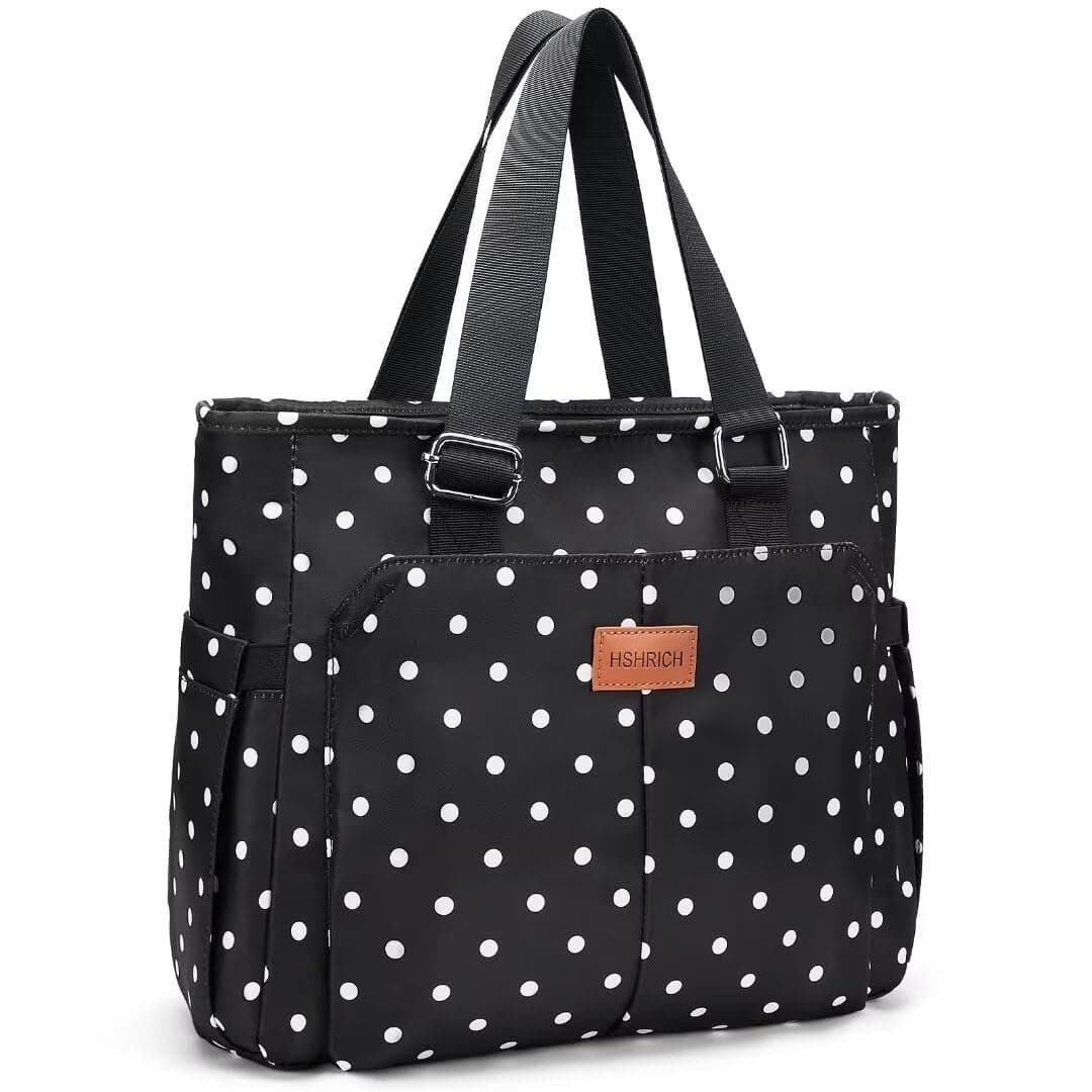HSHRICH Lunch Bag Lunch Box Women Large Tote Lunch Bags Men Women Leakproof Insulated Lunch Cooler Bag for Adults 14L White Dots