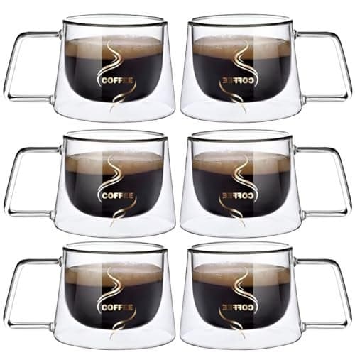 Ash & Roh 150ml Modern Double Walled Coffee Mug, Insulated Cup for Hot and Cold Beverages, Sleek Handle Design (Pack of 6)