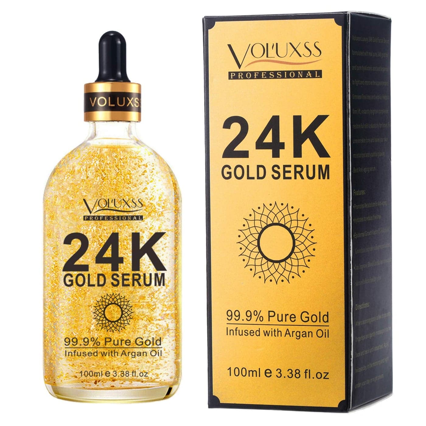 Voluxss 24K Gold Serum for FaceSkin Brightening Anti Aging Face Serum Moisturizer with Vitamin CHyaluronic Acid Argan Oil for Dark Spots Fine LinesKorean Skin Care Glow Collagen Booster Serum