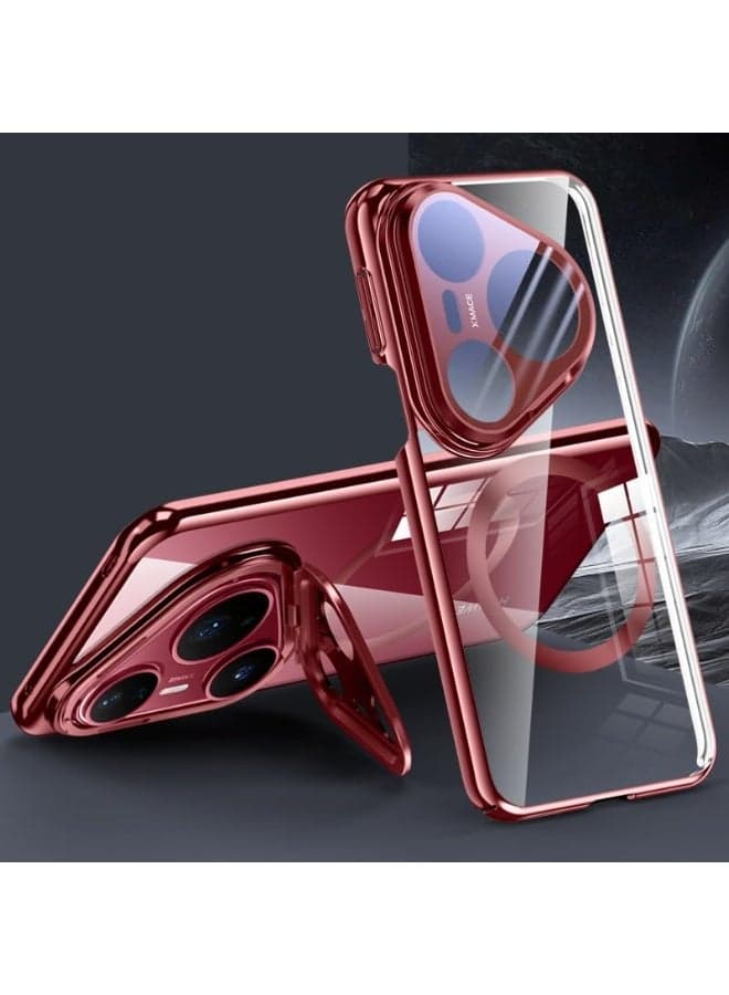 Magnetic Case for Huawei Pura 80 Ultra 5G 【Support Wireless Charging】 Metal Camera Stand with All-inclusive Lens Film, Electroplated Clear Shockproof Cover