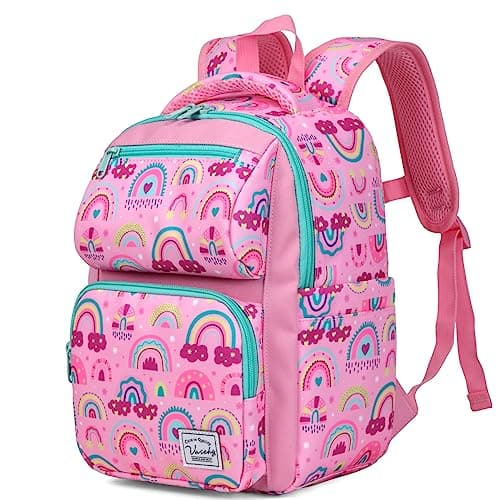 VASCHY Toddler Backpack for Girls, Kids Cute Kindergarten Daycare Children 7L Small Backpack Bookbag for School Travel Pink Rainbows