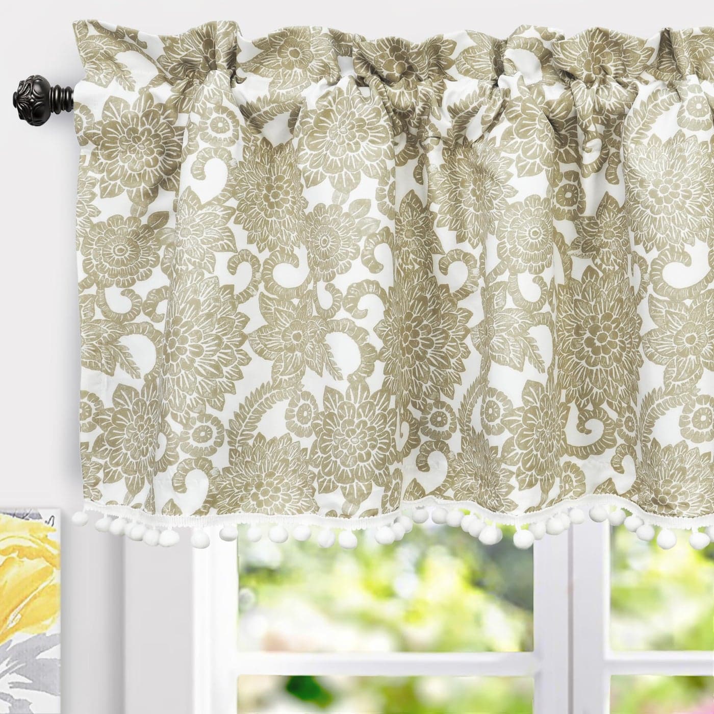 DriftAway Daisy Dahlia Blooming Flower Floral Lined Thermal Insulated Energy Saving Window Curtain Valance 2 Layers Rod Pocket 52 Inch by 18 Inch Plus 2 Inch Header Beige 1 Pack