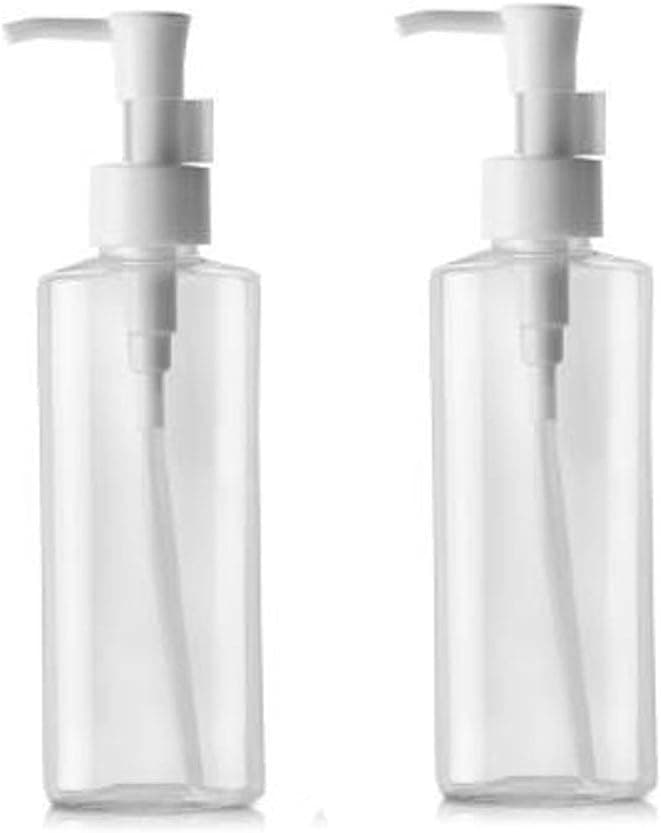 2PCS 150ml/5oz Empty Clear Plastic Flat Pump Bottles with Travel Lock Lotion Cleansing Oil Dispenser Travel Sample Makeup Cosmetic Container Storage Pot Jar