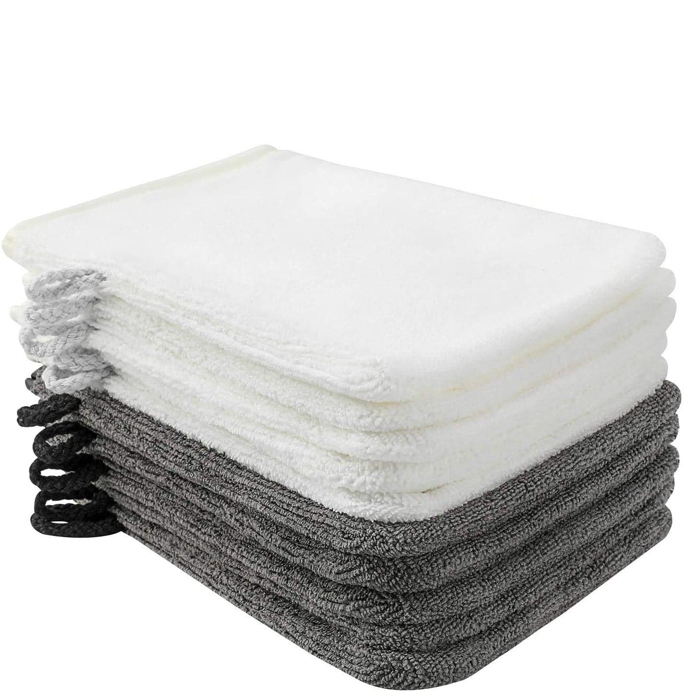PHOGARY 10 Pack Microfiber Body Wash Mitts Soft Face Mitten Bath Spa Cloth Reusable Makeup Remover Mitt Gloves European Style Wash Cloth 68 inch White and Grey
