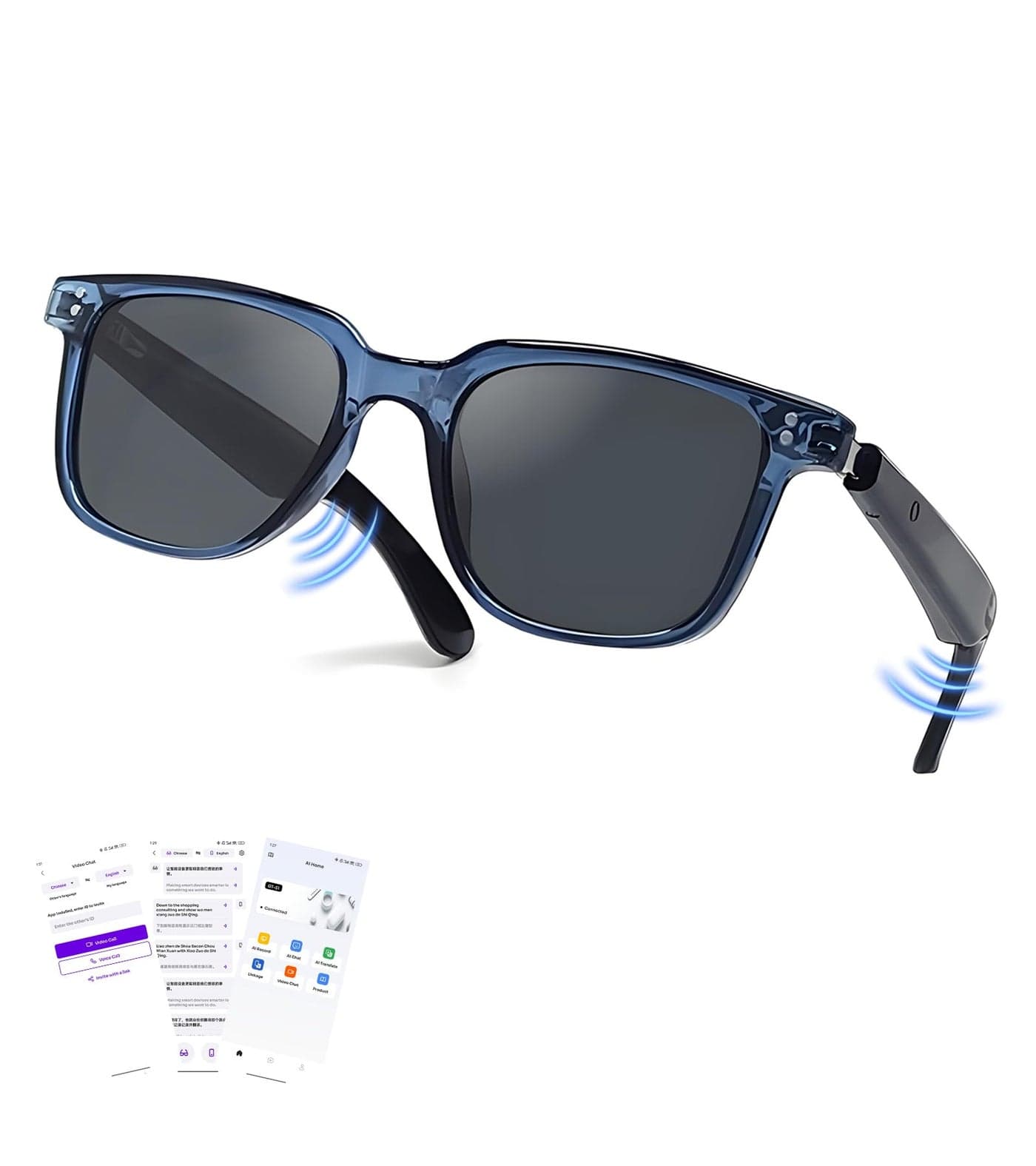 AI Translation Smart Glasses with Chat GPT for Men& Women, Bluetooth 5.4 Sunglasses with Translator 100 Languages& Accents,Multifunctional Outdoor UV Protection Glasses for Travel Trade Business-Gray