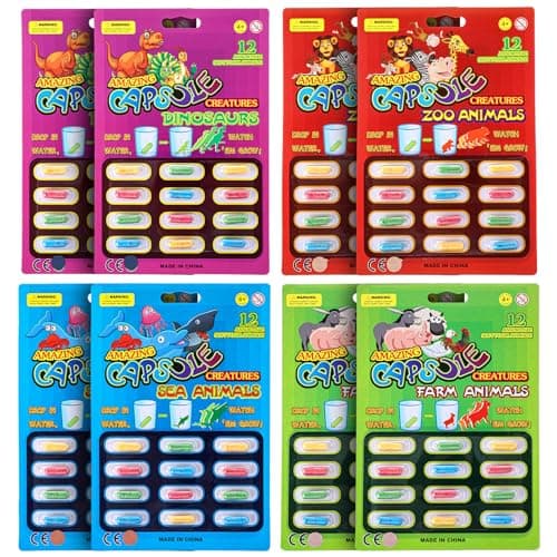 Gejoy 16 Pieces Water Capsules Water Animals Dinosaur Unicorn Sea Creature Party Cognition Sponge Pills Bath Expanding Foam Animal Capsules