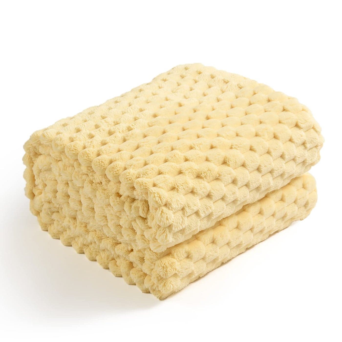 Excervent Flannel Fleece Throw Blanket 50x70 inches Hexagon Jacquard Decorative Fuzzy Blankets for Household Camping and Travel Super Soft Cozy Suitable for All Seasons Light Yellow