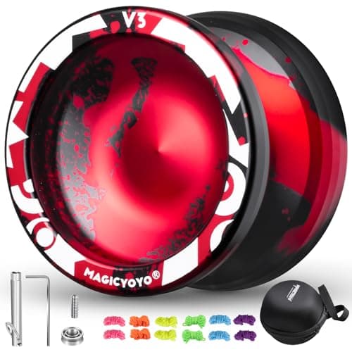 MAGICYOYO Professional Responsive Yoyo V3 Metal Yo yo for Kids Beginners Alloy Yoyo for Adults with KK Bearing Bearing Removal Tool Axle Storage Bag 12 Yoyo Strings Black Red