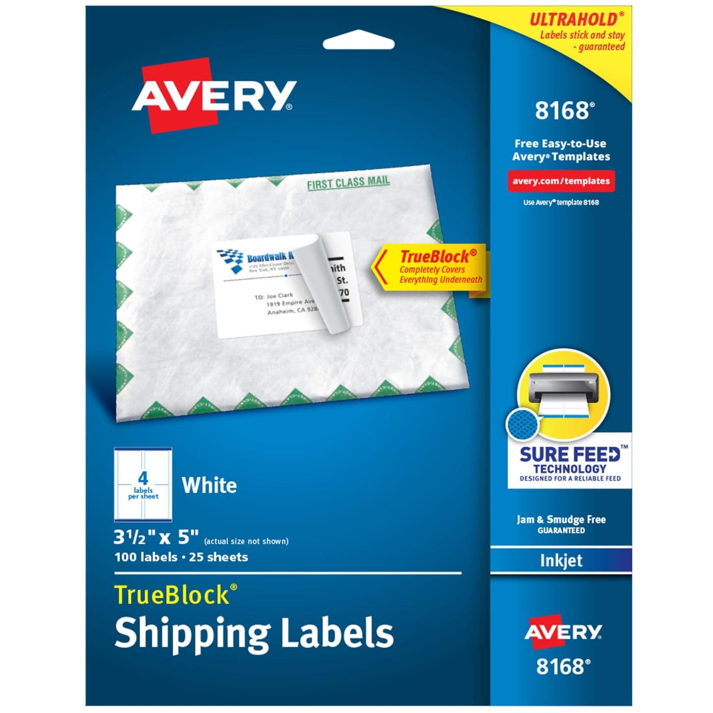 Avery Shipping Address Labels Inkjet Printers 100 Labels312 x 5 Permanent AdhesiveWhite 5 Packs 8168