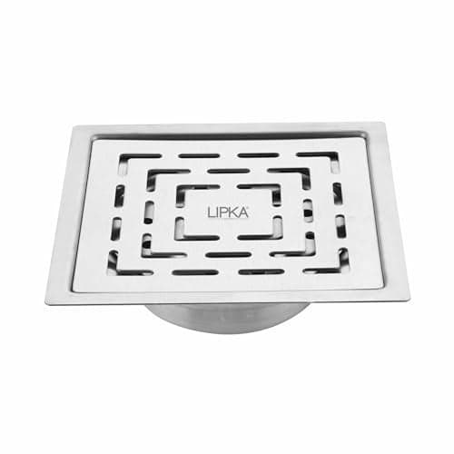 LIPKA Orange Exclusive Square Flat Cut Floor Drain | 6 x 6 Inches | 304-Grade Stainless Steel Floor Trap with Matte Finish | Drain Jali for Bathrooms with Cockroach Trap
