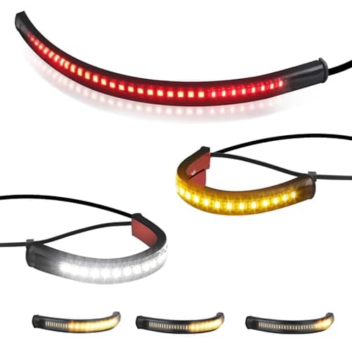 QUASCO Front Rear Motorcycle Led Turn Signals, Universal White Amber Fork Light Strip, Red Brake Tail Lights Compatible with Harley Cafe Racer Dual Sport Dirt Bike, Pack of 3