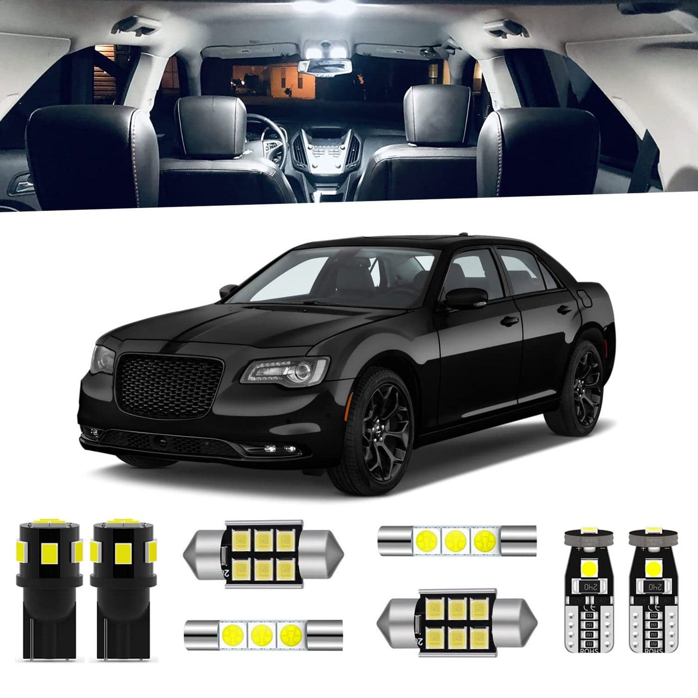 ENDPAGE 17Pieces White LED Interior Lights Kit for Chrysler 300 300C 2011 2012 2013 2014 2015 2016 2017 2018 2019 2020 2021 Interior LED Lighting Package License Plate Lights Install Tool