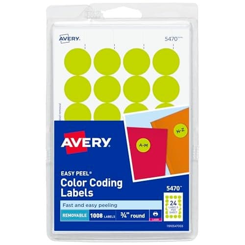 Avery Removable Color-Coding Labels, 3/4" Diameter, Neon Yellow, Laser, 1,008 Total (5470)