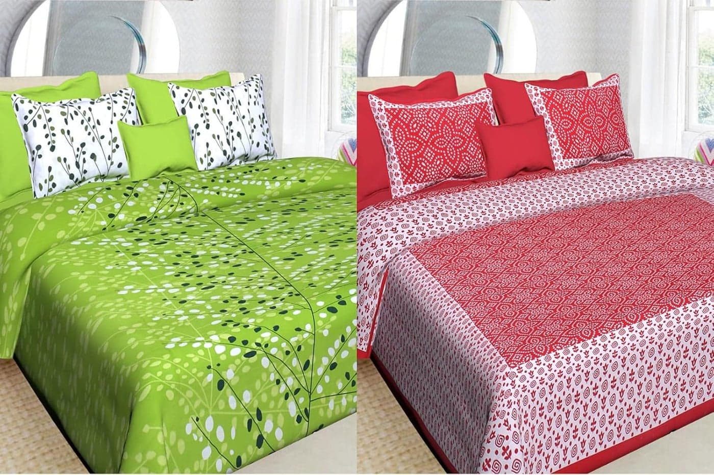 UNIBLISS 100 Cotton Rajasthani Jaipuri Sanganeri Combo Double Bed Set of 2 Double Bedsheets with 4 Pillow Covers Multi_060