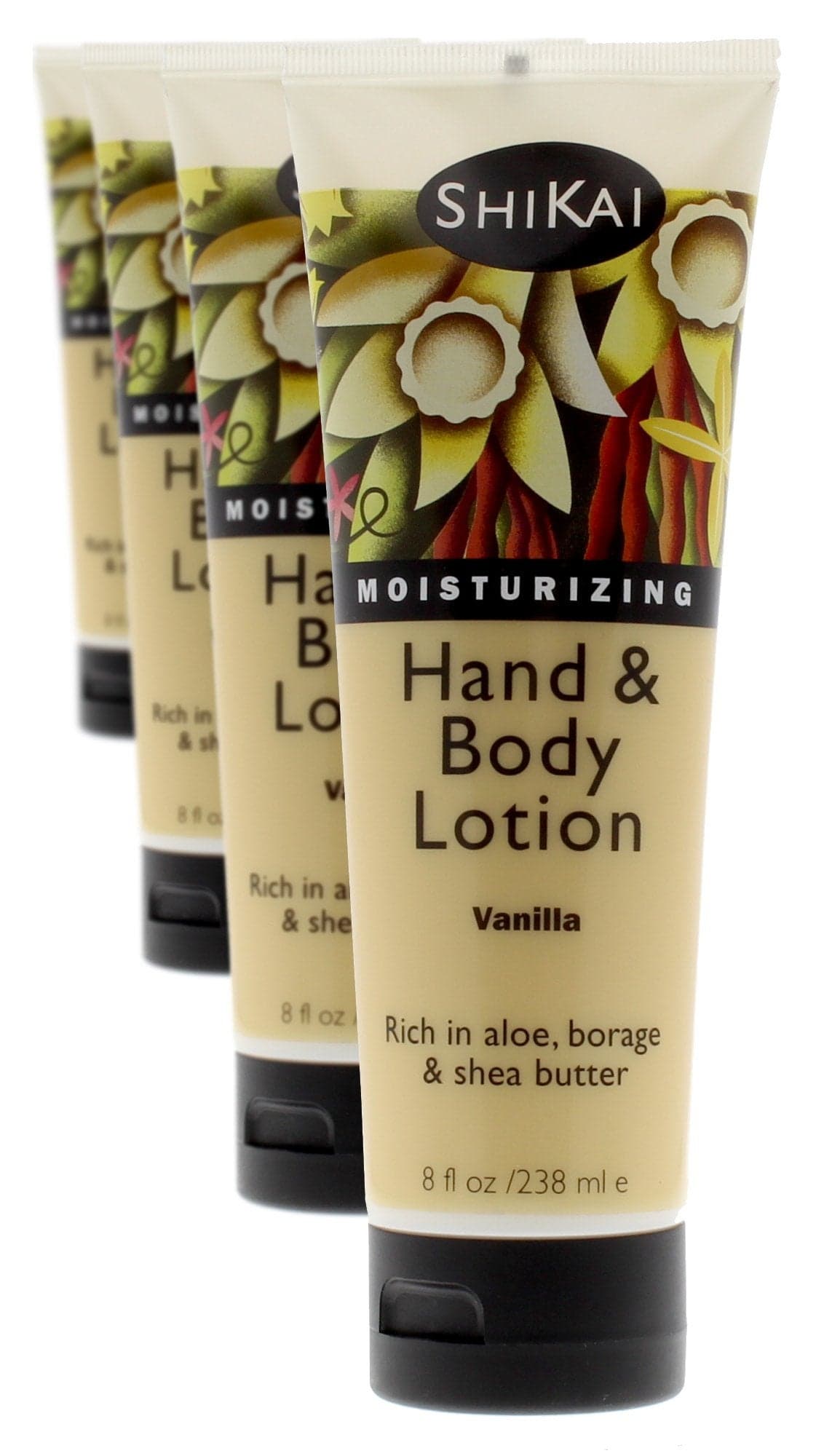 ShiKai Vanilla Hand Body Lotion 8oz Pack of 4 Daily Moisturizing Skincare for Dry and Cracked Hands With Aloe Vera Vitamin E