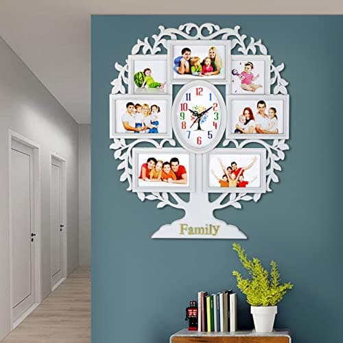 Harbour Analog Latest Stylish New Models Wall Clock with Photo Frames for Home Living Room Hall Bedroom (Size Height 58 CM X Width 48CM)- Home Decor Big Size Wall Clock Mz BLKK 7