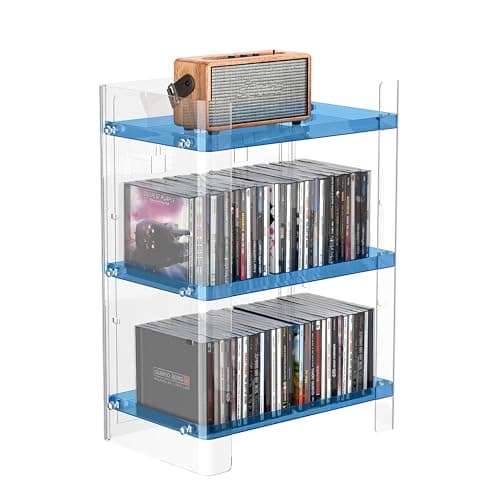 YFEEN 3 Tier Clear Acrylic CD Organizer Holds Up to 54 CDs Countertop Storage Media Shelf Home Office