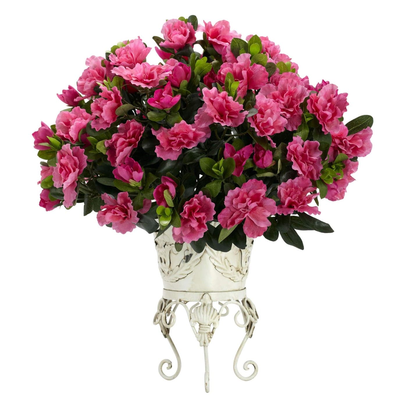 Nearly Natural Azalea with Metal Planter Silk Plant