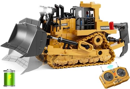 KIDMARKT 9-Channel Metal RC Bulldozer - Realistic Remote Control Kids Construction Play Toys with Lights and Sound, Track Type Tractor Toys for 3+ Boys, Perfect 2025 Kids Birthday Gift for Ages 3-12+