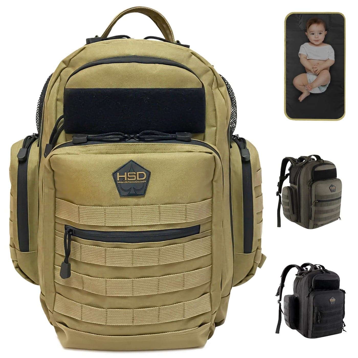 HighSpeedDaddy Original Baby Diaper Backpack MilitaryGrade Waterproof Baby Travel Bag for Dads Moms LayFlat Design with Stroller Straps Tablet Sleeve Rubber Feet 32L capacity Brown
