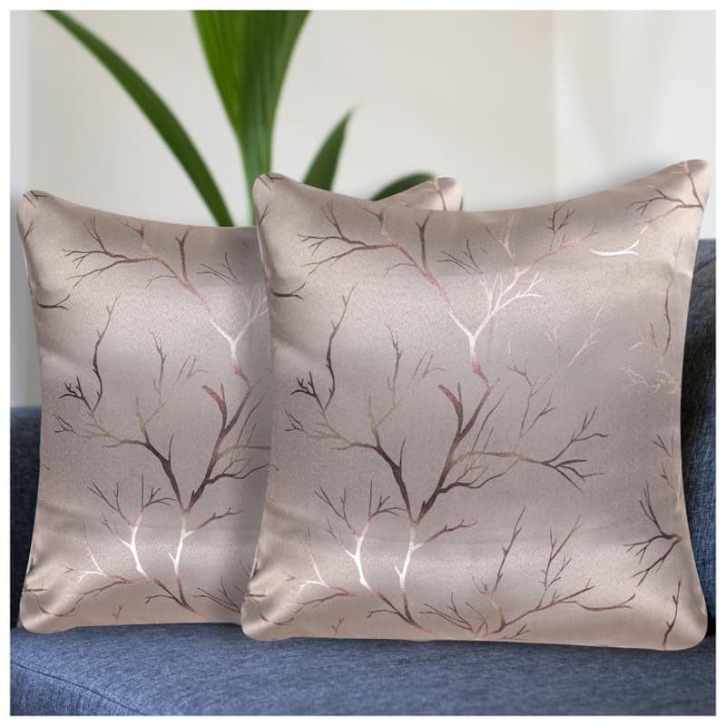 Vendola Decorative Foil Blackout Cushion Cover 16 Inch x 16 Inch, Sofa Pillow Cover Set, Coffee Color, Foil Shimmer Glittery Pattern, Diwali Festive, (Coffee, 16X16 Inches, Set of 2)