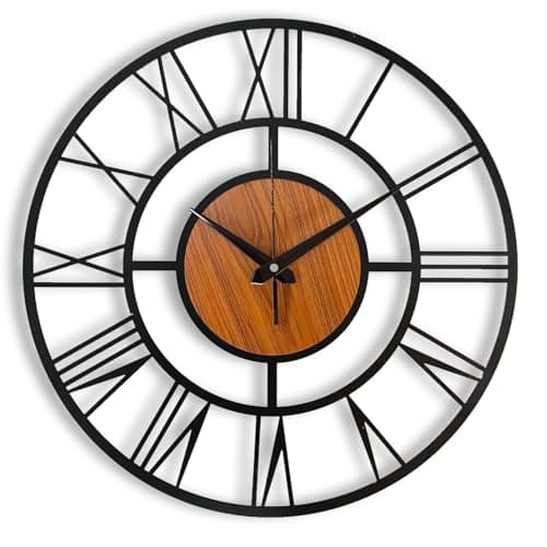 AVVIC MART Wall Clock Stylish Metal Analog Wall Clock for Living Room, Bedroom, Office, Kitchen, Home and Hall | Antique Fancy Big Size Modern Wall Watch (Roman Number, 50 CM), Roman Number, Black