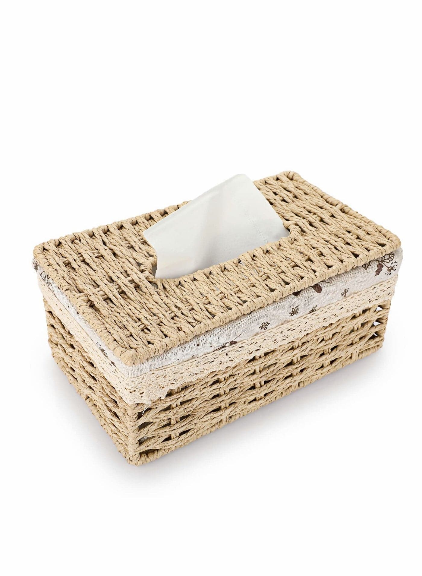 Woven Rectangular Tissue Box Cover Decorative Natural Paper Rope Vintage Facial Holder