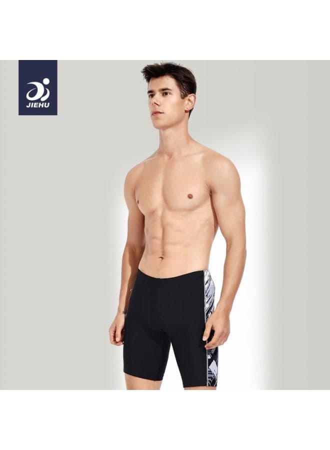 Jiehu Swimsuit Men's Suit Youth Adult Anti-embarrassment Loose Split Men's Swimsuit Swimming Trunks Quick-drying-Color:52205 Gray-