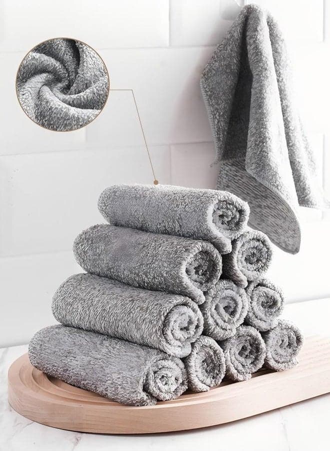 10 Pcs Microfiber Cleaning Towel,Thick Quick Dry Bamboo Charcoal Fiber Towels,Cleaning Towels,Lint-Free Towels,Extra Absorbent,Reusable,for Kitchen, Dishes, Bathroom, Glass, Car,25*25cm,Grey