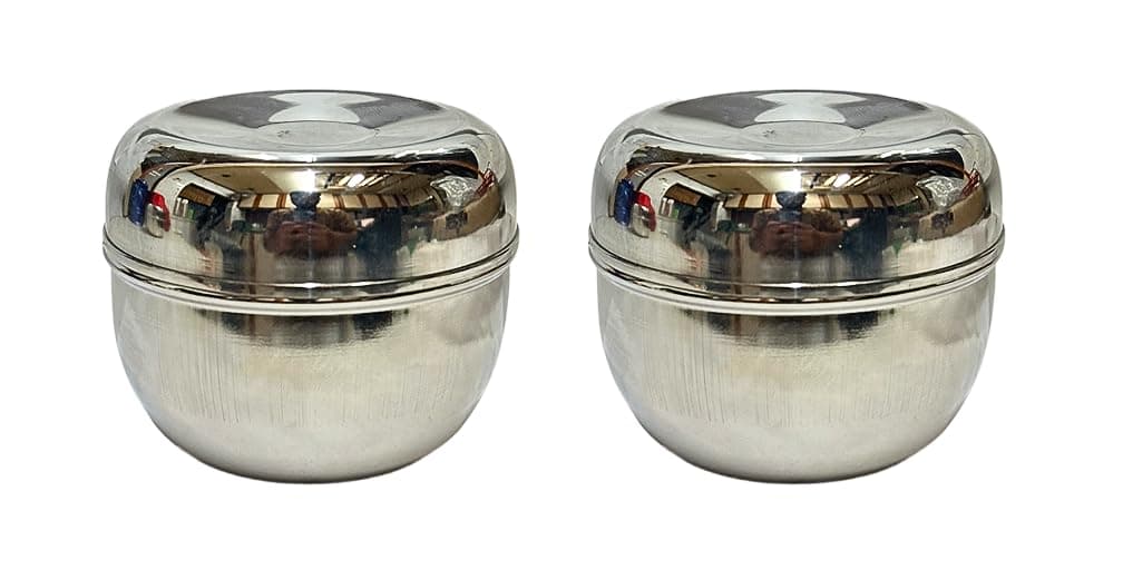 Dynore Stainless Steel Apple Shape Storage Container/Steel Box/Dabba/Steel Dabbi/Storage Canister; For Storing, Set Of 2 Pcs- 190 Ml, Silver