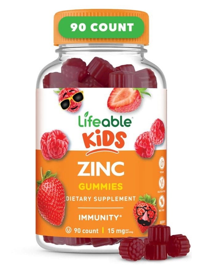 Zinc Gummies for Kids |15mg | Great Tasting Kids Zinc Supplements | GMO Free Vegetarian Zinc Vitamins | for Healthy Skin and Immune Support for Kids and Children | 90 Gummies