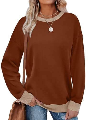 Saloogoe Womens Tops Early Fall Fashion 2025 Outfits Crewneck Sweatshirts Long Sleeve Shirts Plus Size Fall Fashion Must Haves Old Money Clothes School Outfits Teacher Tops Caramel M
