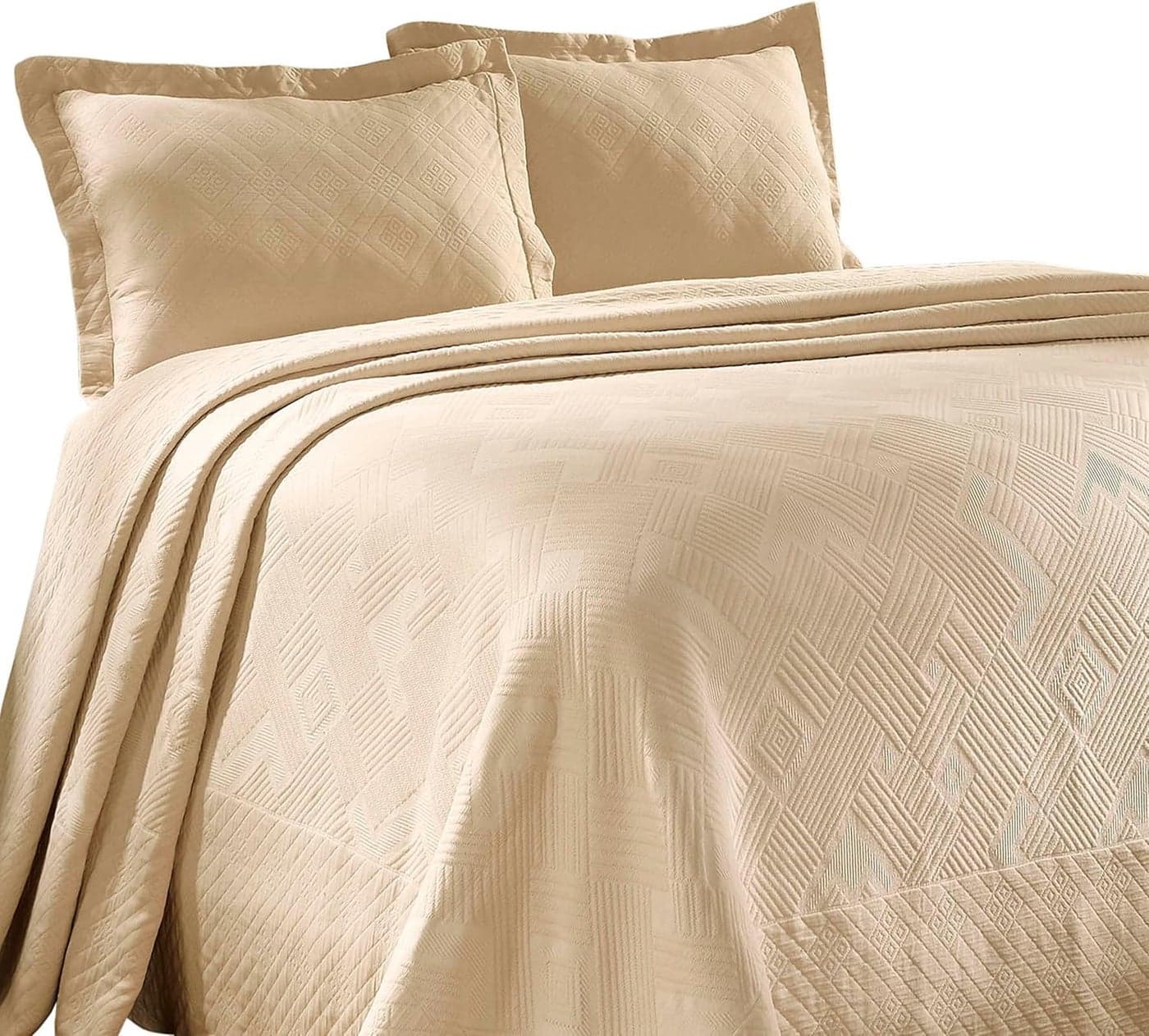 Superior 100 Cotton Geometric Fret 3Piece Scalloped Bedspread Set Full Ivory